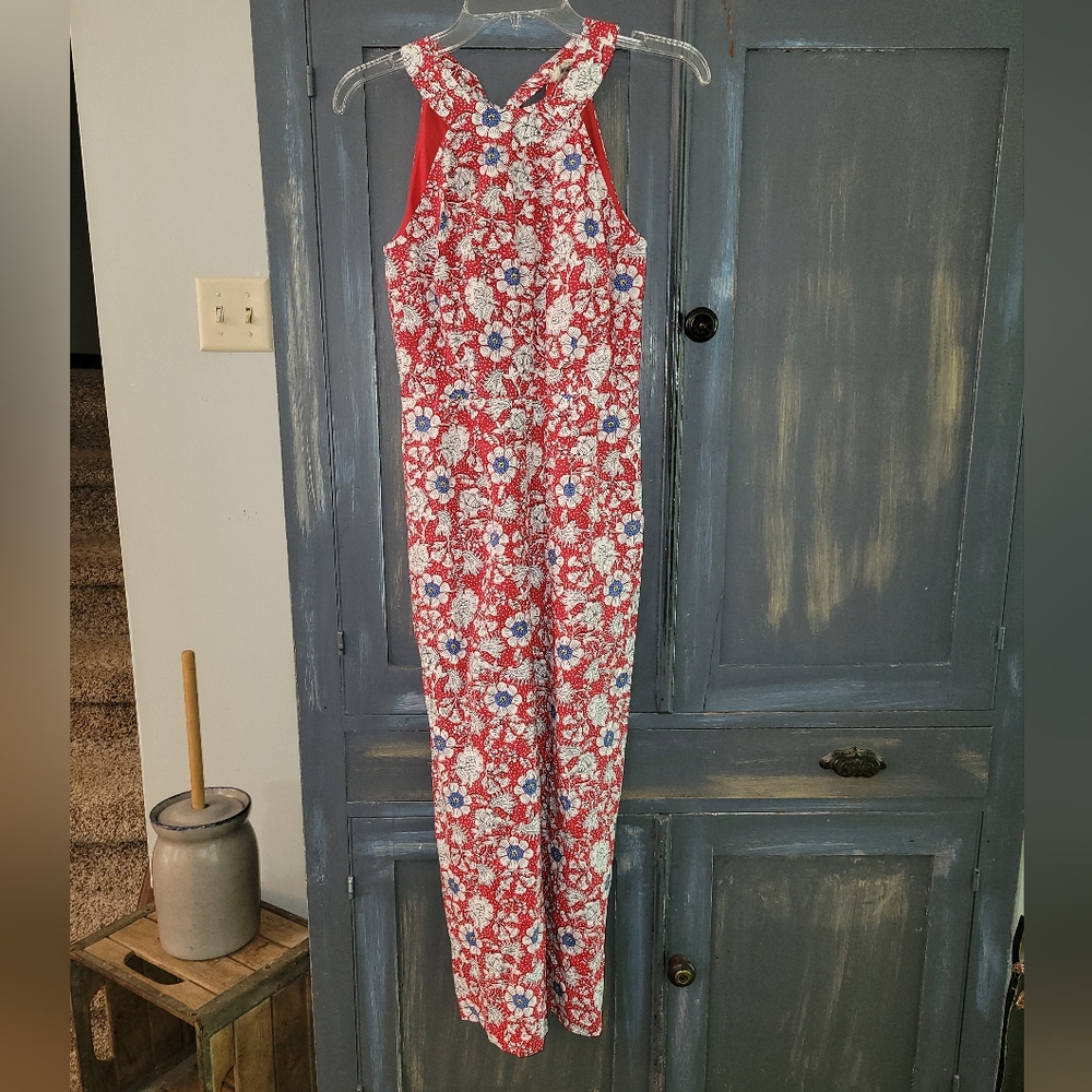 LOFT Red Floral Jumpsuit